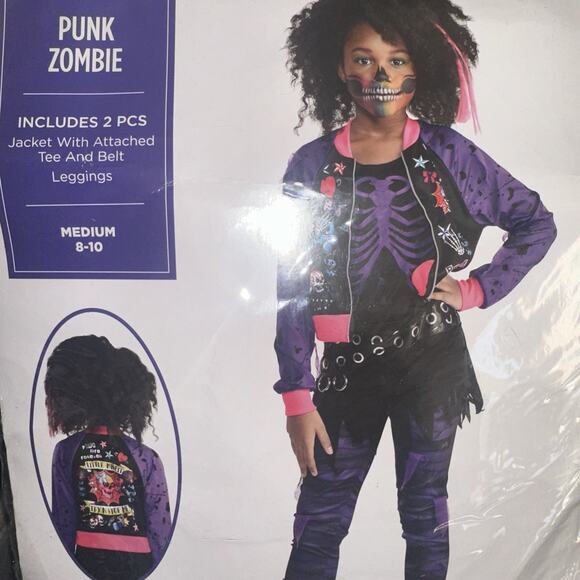 Zombie Punk Halloween Costume Girls size 8-10 Med 2 piece pink purple black - Picture 2 of 5